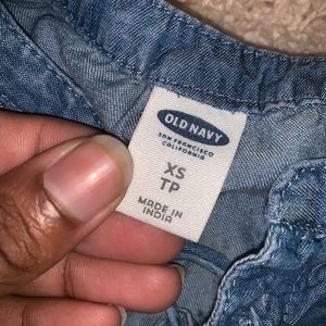 Denim short sleeve tie up blouse